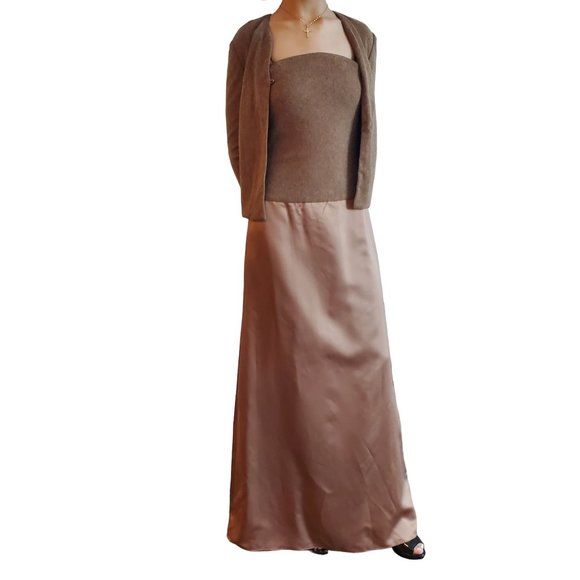 Vintage Jim Hjelm Occasions Tan/Brown Evening Gown with Cardigan Size 4 - Picture 2 of 16